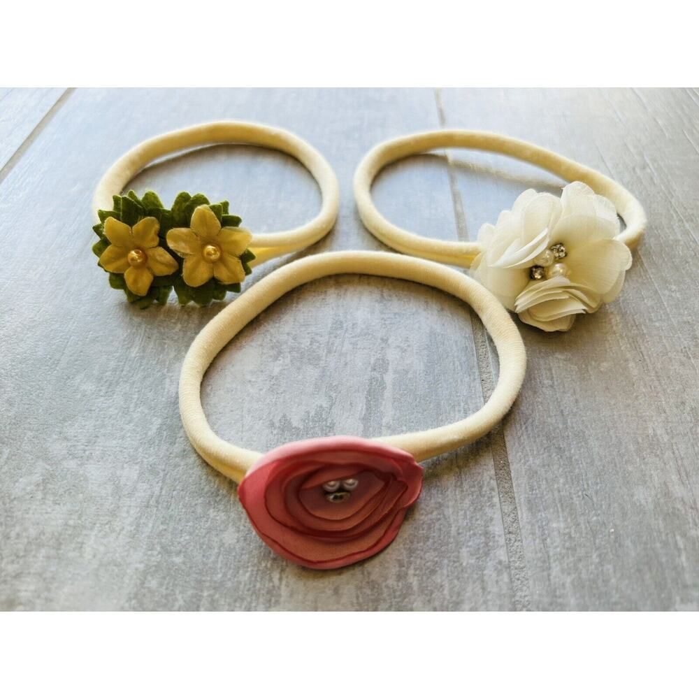 Los Angeles Boutique Boho Baby Girl Soft Fabric Stretch Floral Set of 3 Headband